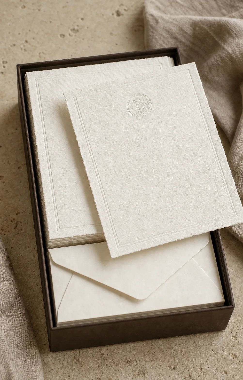 Cotton letterpress notecards and envelopes for a personal gift note