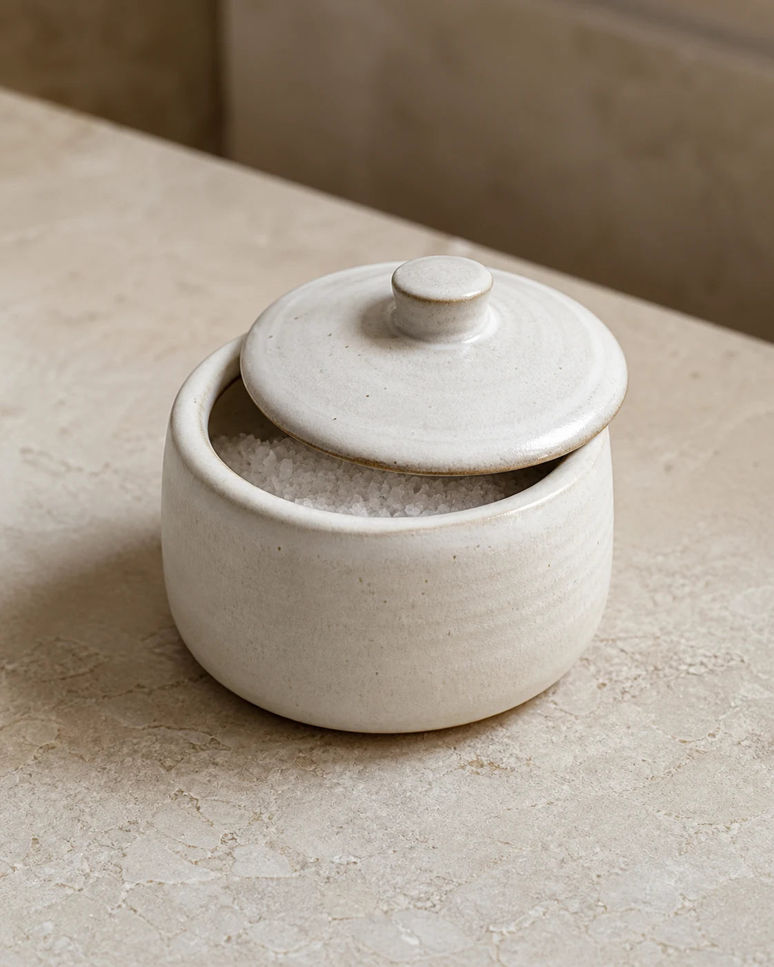 A hand-finished stoneware salt cellar selected by a curator